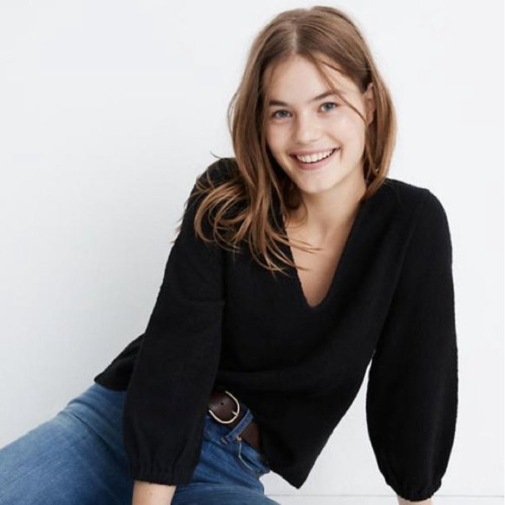 Madewell Texture & Thread Black V-Neck Top
